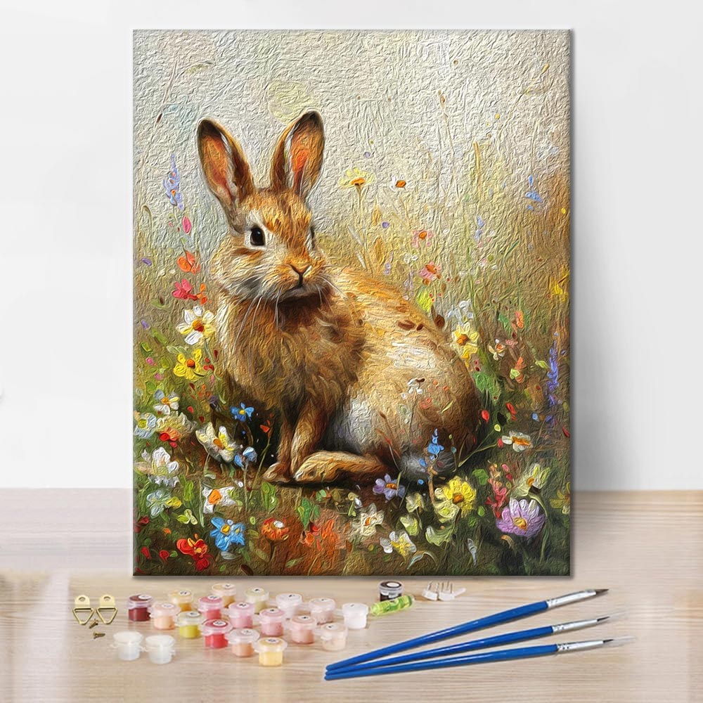 キャンバス油絵　専用　朝焼けを見る ななめうしろむきのうさぎ　印象派風 キャンバス油絵 専用 朝焼けを見る ななめうしろむきのうさぎ 印象派風