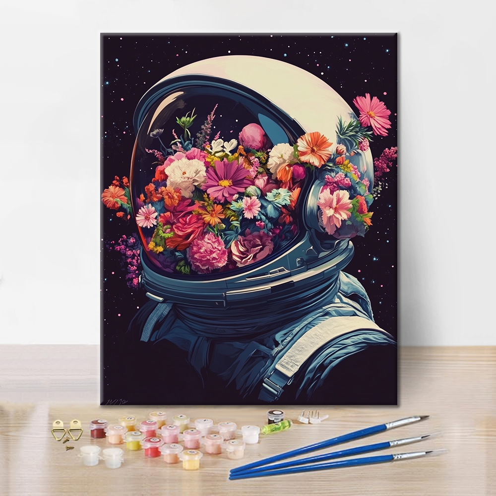 花いっぱいの宇宙ヘルメット - 数字で塗り絵