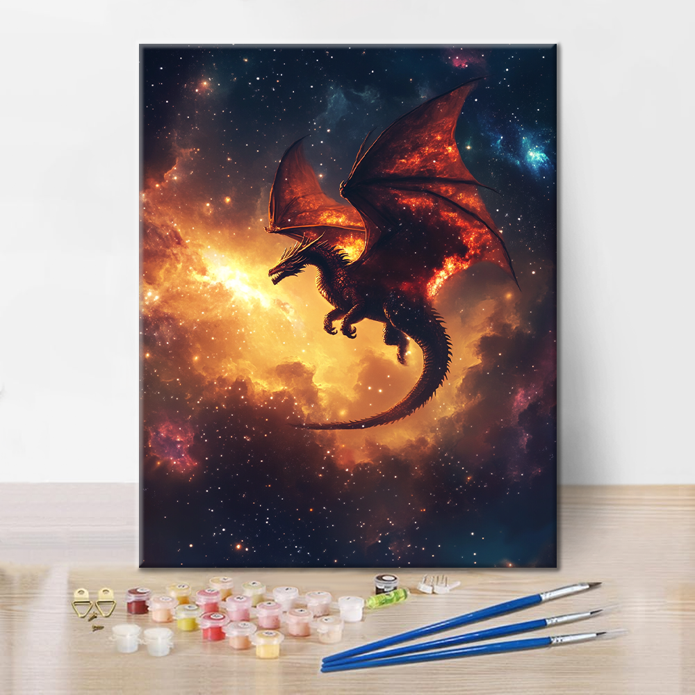 燃える宇宙のドラゴン - 数字で塗り絵