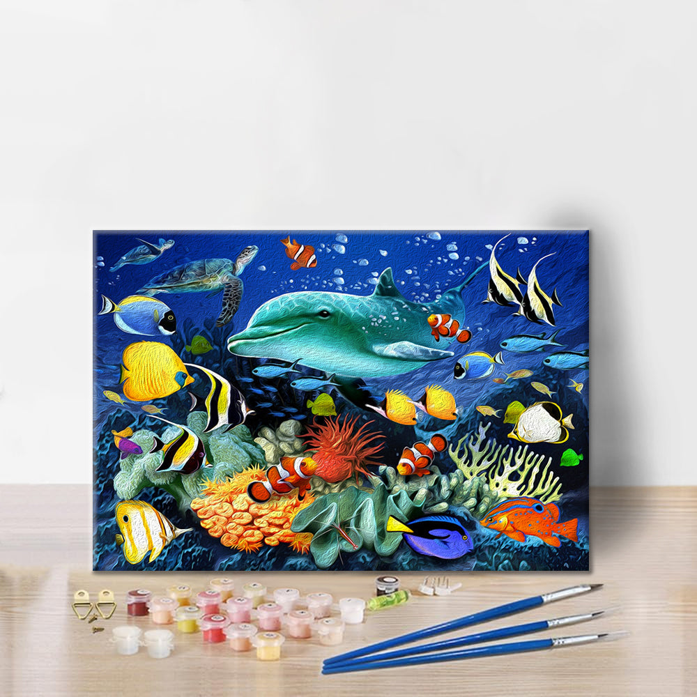 海の水中世界 - 数字で塗り絵