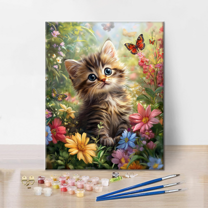 庭の子猫 - 数字で塗り絵