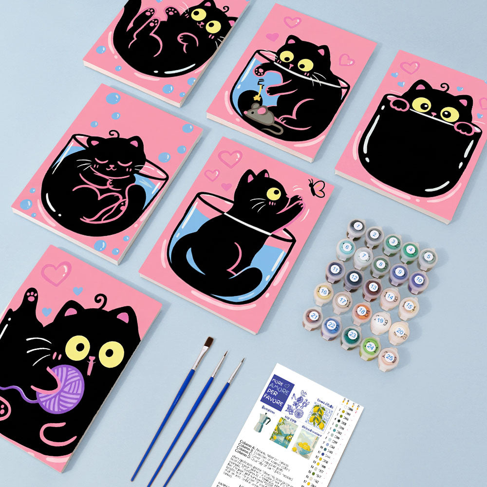 ピンクの黒猫 - 数字塗り絵ミニアート