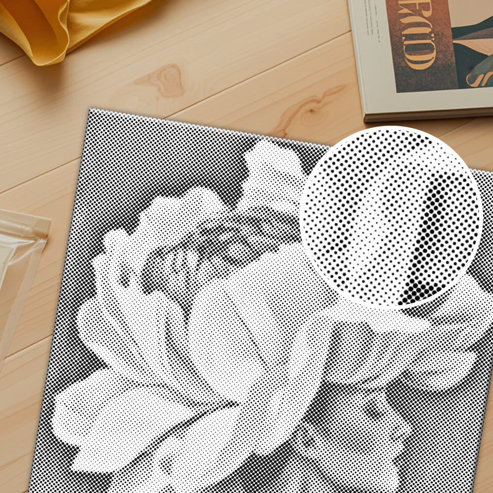 花と女性 - 点描画