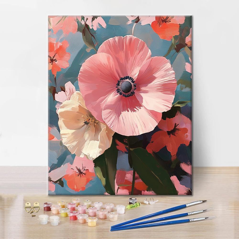 自然の調和の中で咲くピンクの花 - 数字で塗り絵