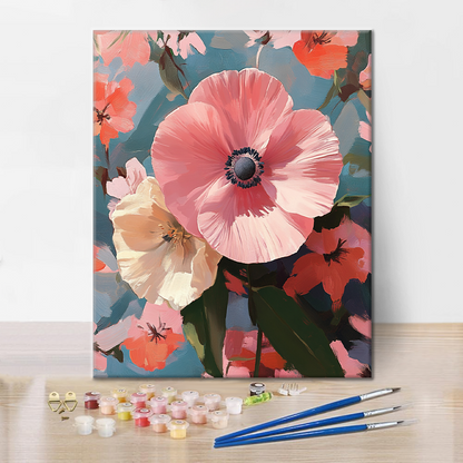 自然の調和の中で咲くピンクの花 - 数字で塗り絵