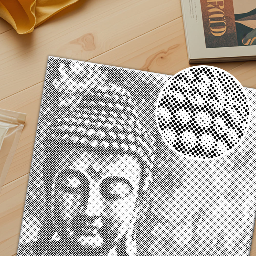 花を持つ仏陀 - 点描画