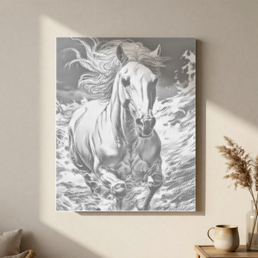 雄大な疾走馬 - 点描画