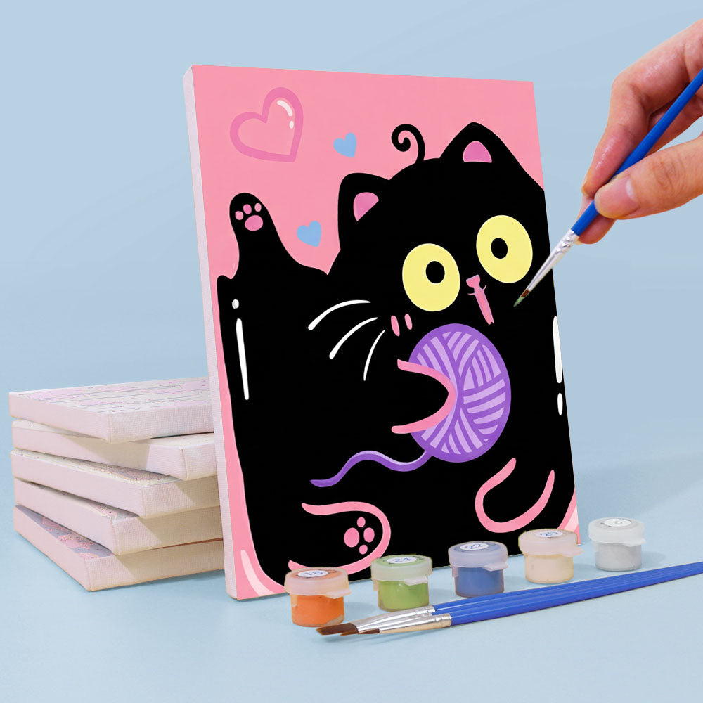 ピンクの黒猫 - 数字塗り絵ミニアート