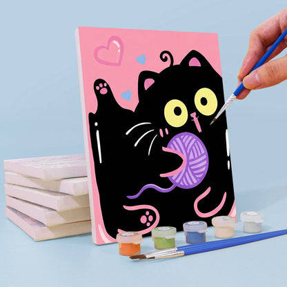 ピンクの黒猫 - 数字塗り絵ミニアート