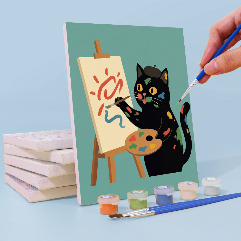 のんびりとした黒猫 - 数字塗り絵ミニアート