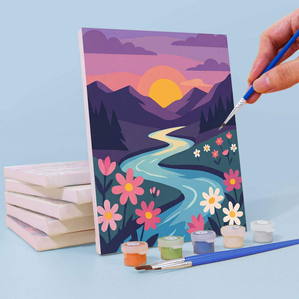 山と花 - 数字塗り絵ミニアート