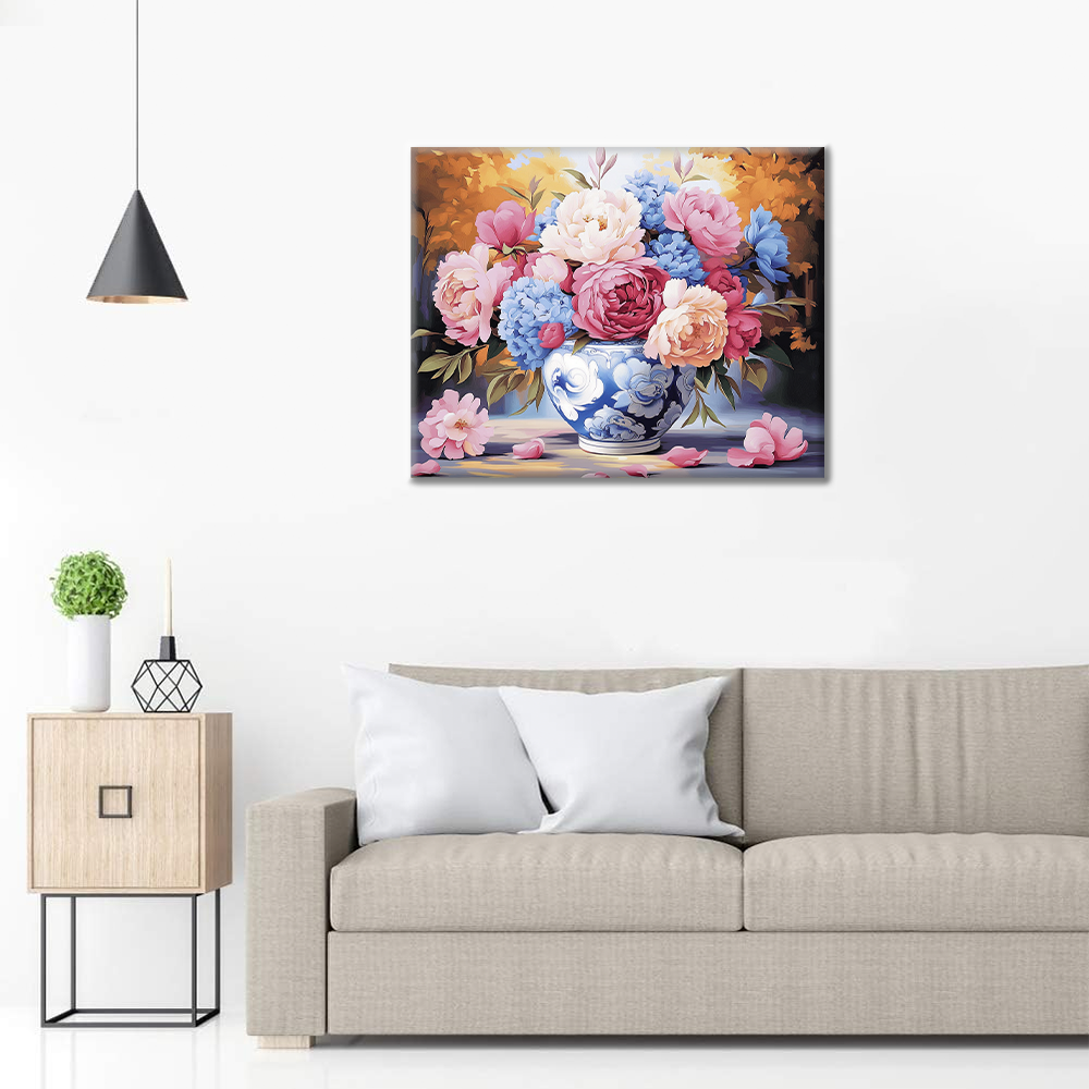 牡丹の花瓶 - 数字で塗り絵