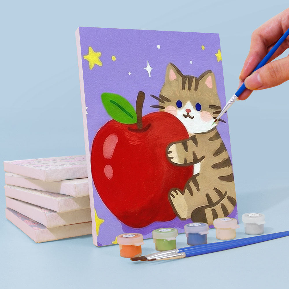 猫と果物のアート作品 子猫とフルーツ - 数字塗り絵ミニアート – Cheerful painting®（JP）