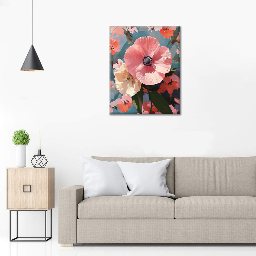 自然の調和の中で咲くピンクの花 - 数字で塗り絵