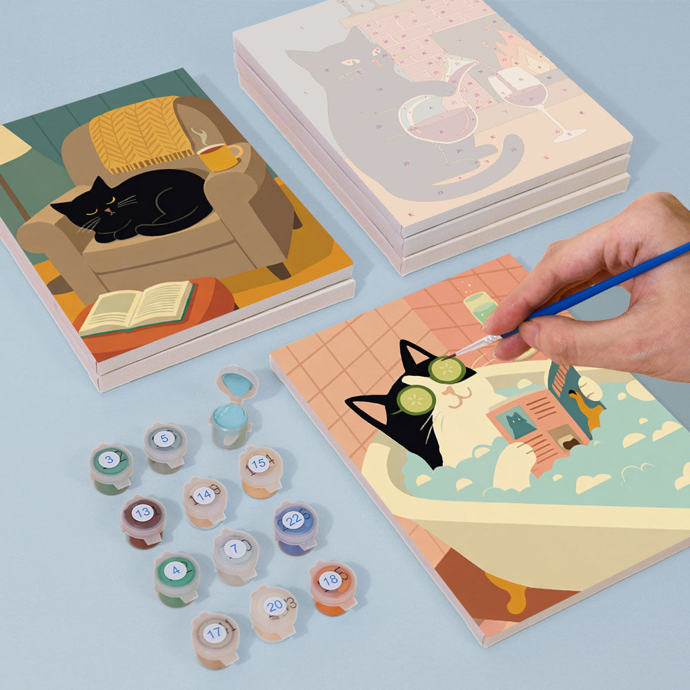 のんびりとした黒猫 - 数字塗り絵ミニアート