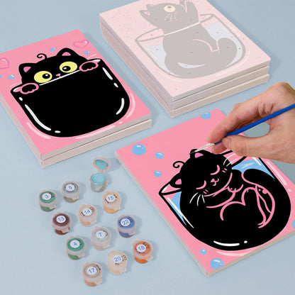 ピンクの黒猫 - 数字塗り絵ミニアート