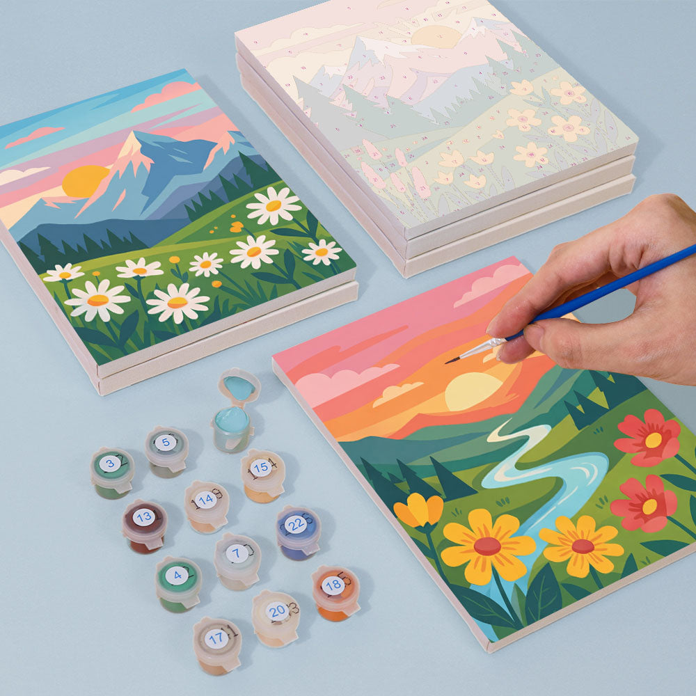 山と花 - 数字塗り絵ミニアート