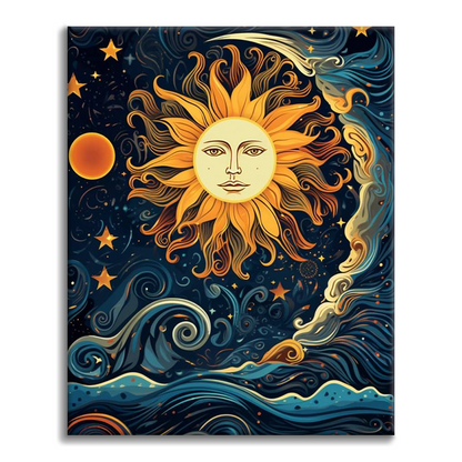 太陽と月が一緒に踊る - 数字で塗り絵