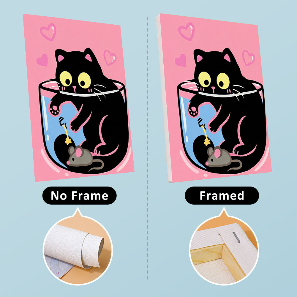 ピンクの黒猫 - 数字塗り絵ミニアート