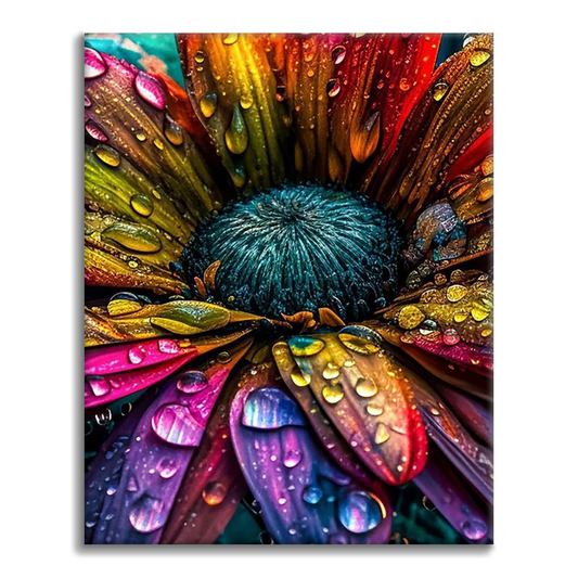雨粒のついた鮮やかな花 - 数字で塗り絵