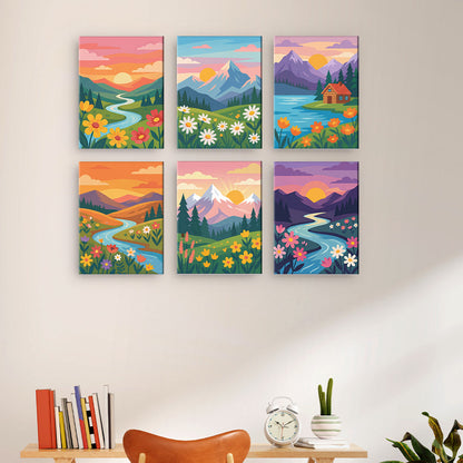 山と花 - 数字塗り絵ミニアート