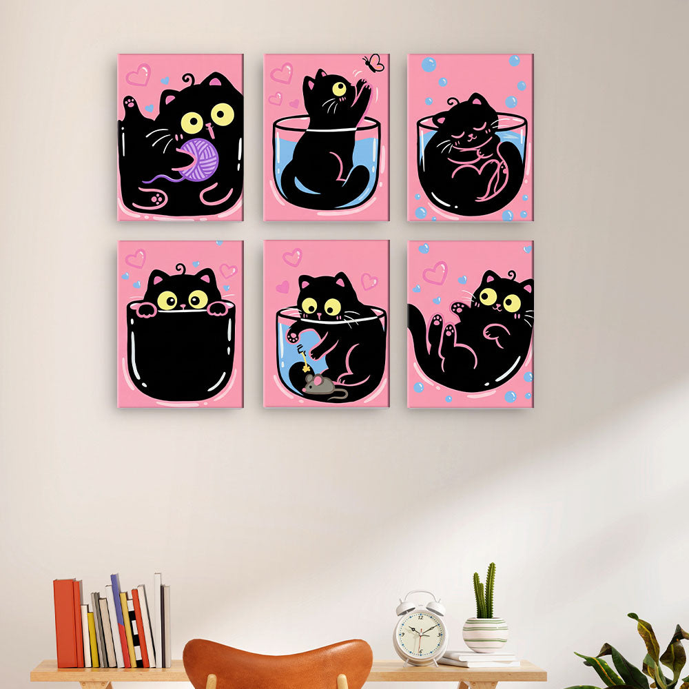 ピンクの黒猫 - 数字塗り絵ミニアート – Cheerful painting®（JP）