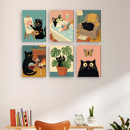 のんびりとした黒猫 - 数字塗り絵ミニアート