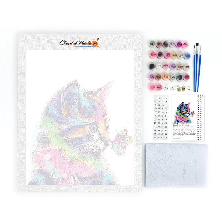 猫と蝶 - 数字で塗り絵