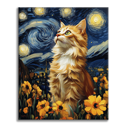 星空の夜の猫 - 数字で塗り絵