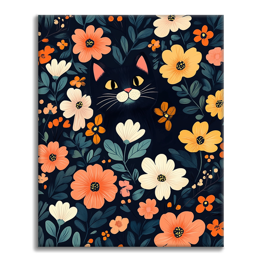 かくれんぼ黒猫 - 数字で塗る塗り絵