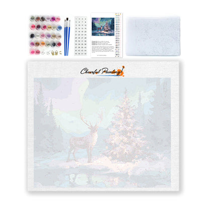 トナカイとクリスマスツリー – 数字で塗り絵