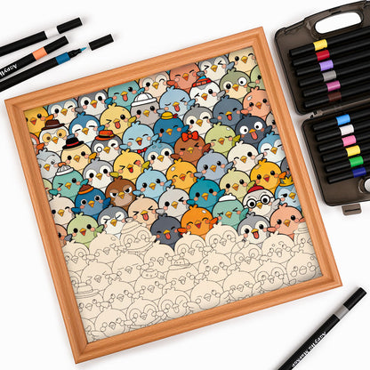 鳥 - 木製ぬりえパズル