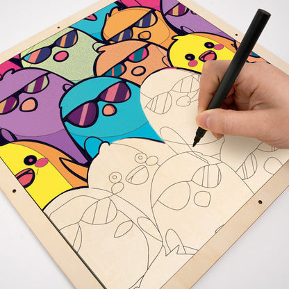 クールな鳥 - 木製ぬりえパズル