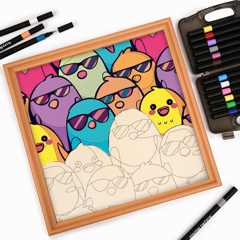 クールな鳥 - 木製ぬりえパズル