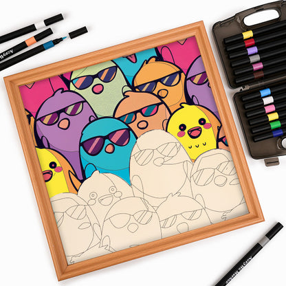 クールな鳥 - 木製ぬりえパズル