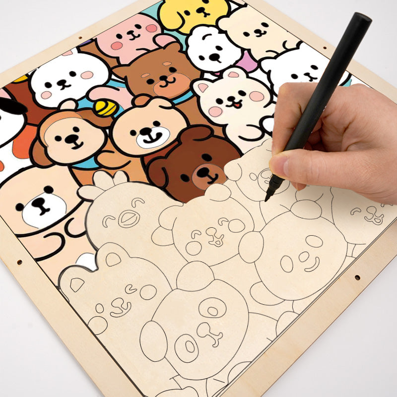 森の仲間たち - 木製ぬりえパズル