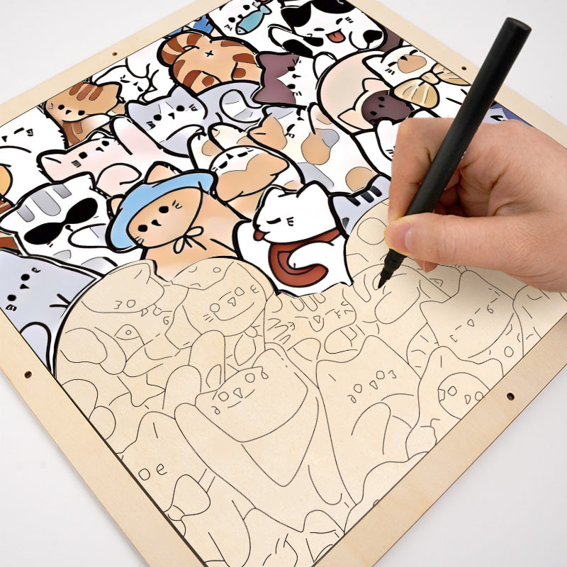 のんびり猫 - 木製ぬりえパズル