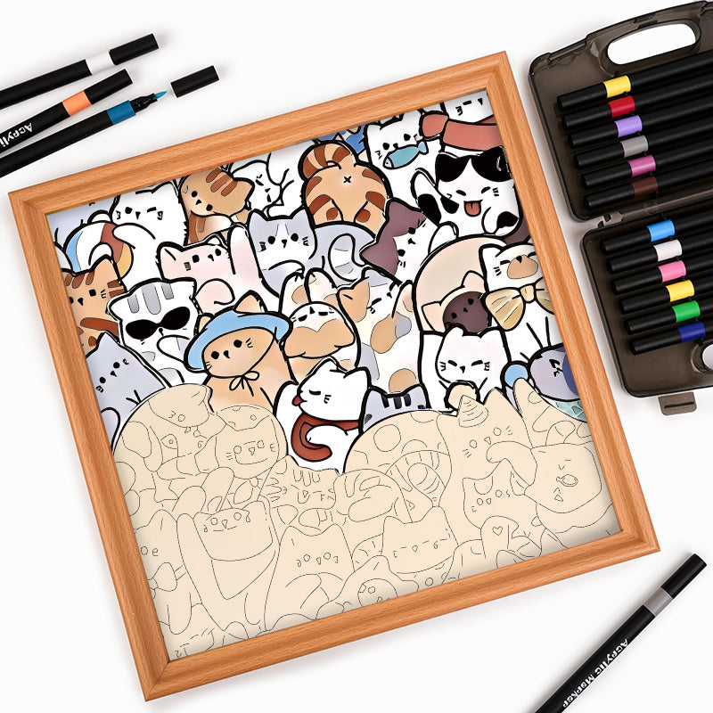 のんびり猫 - 木製ぬりえパズル