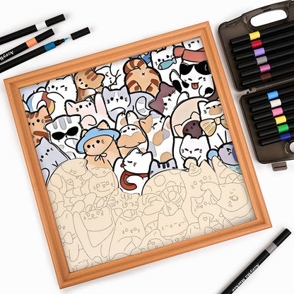 のんびり猫 - 木製ぬりえパズル