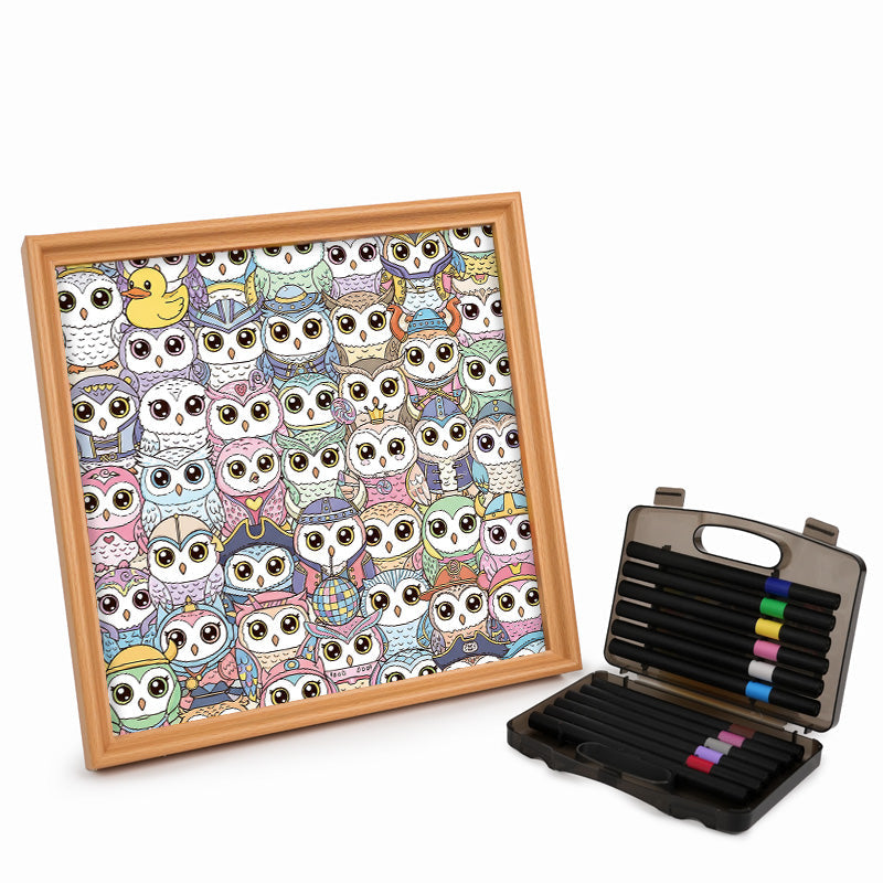 フクロウ - 木製ぬりえパズル