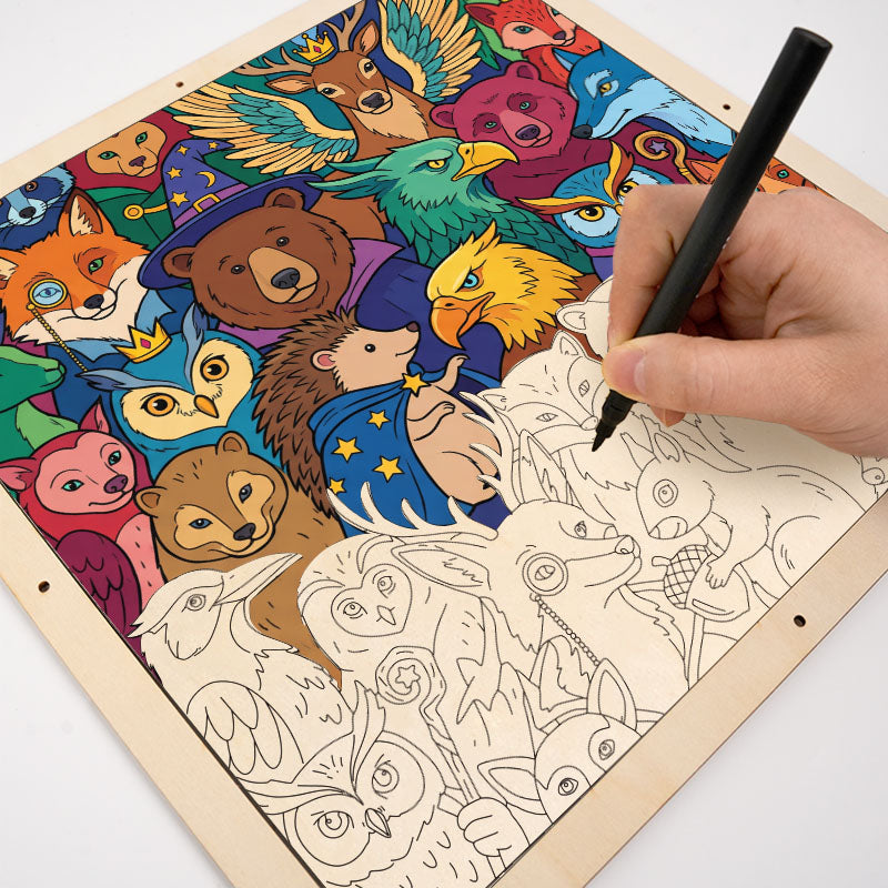 魔法の森の仲間たち - 木製ぬりえパズル