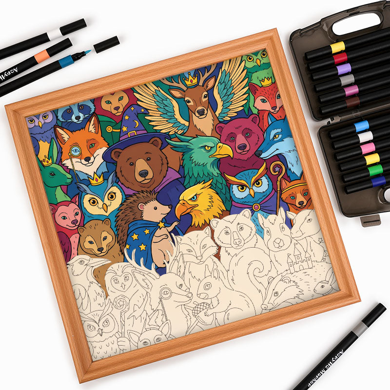 魔法の森の仲間たち - 木製ぬりえパズル