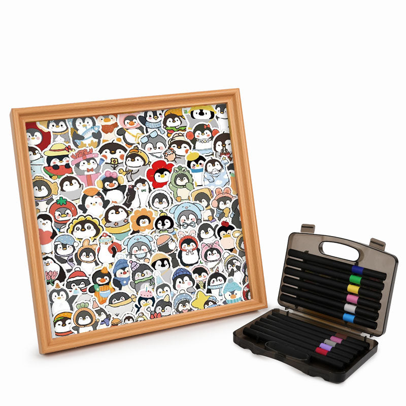 おもしろペンギン - 木製ぬりえパズル