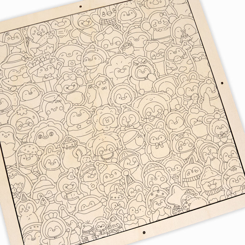 おもしろペンギン - 木製ぬりえパズル