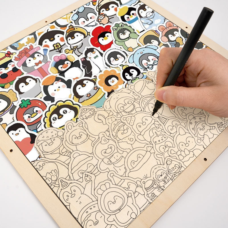 おもしろペンギン - 木製ぬりえパズル