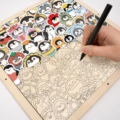 おもしろペンギン - 木製ぬりえパズル