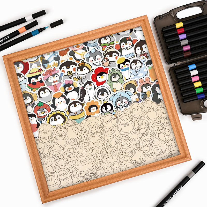 おもしろペンギン - 木製ぬりえパズル