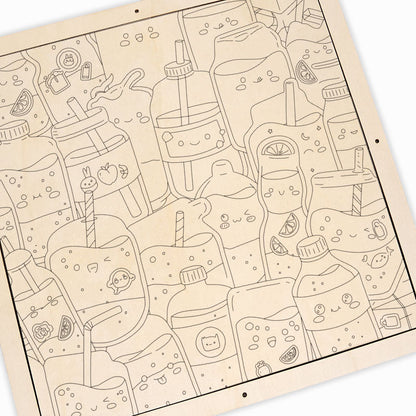 かわいいジュース - 木製ぬりえパズル