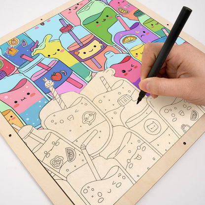 かわいいジュース - 木製ぬりえパズル