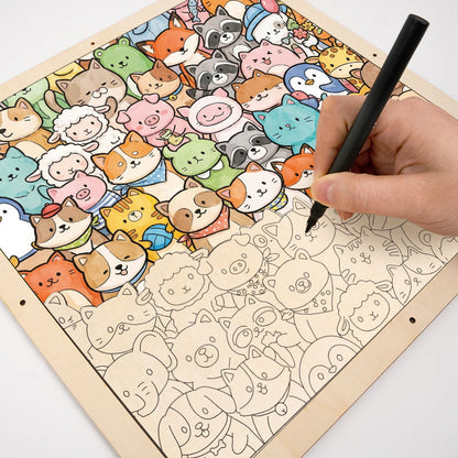 気まぐれな動物たち - 木製ぬりえパズル